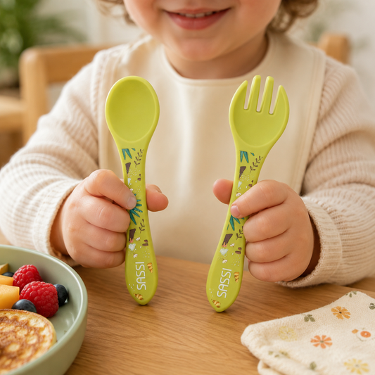 Set posate in silicone Dinosauro Cracky – Sassi Junior